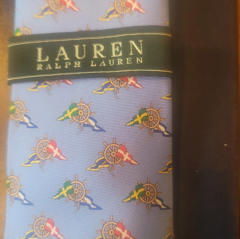NWOT Ralph Lauren Blue Red White Yellow Silk Anchor Print Tie